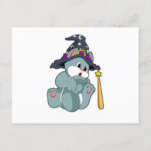 Cat as Wizard with Magic wand & Hat Postcard