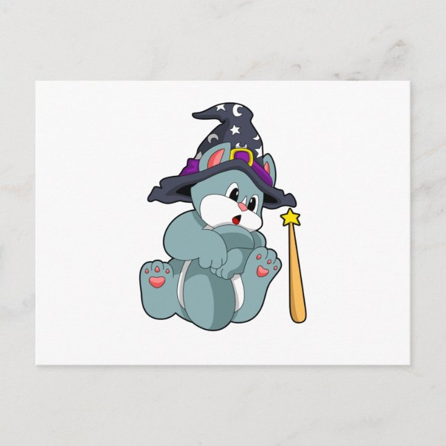 Cat as Wizard with Magic wand & Hat Postcard (Front)