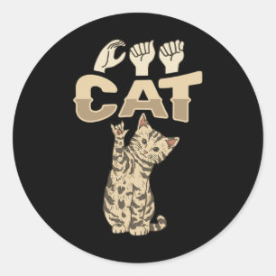 Cat Asl Hand Gesture Deaf Hearing Loss Awareness 1 Classic Round Sticker
