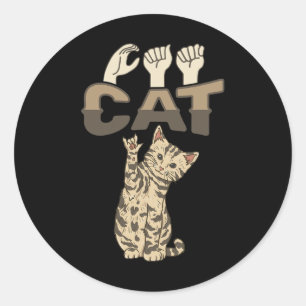Cat Asl Hand Gesture Deaf Hearing Loss Awareness Classic Round Sticker