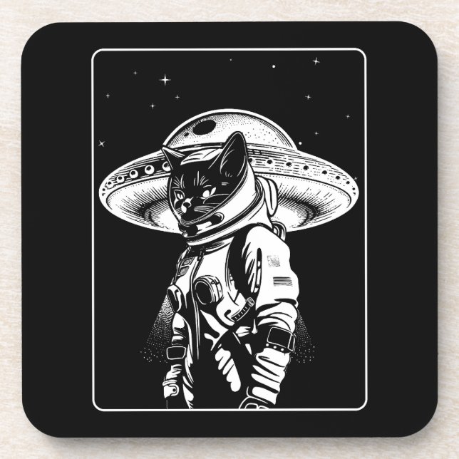 Cat Astronaut Alien UFO Science Fiction Coaster (Front)