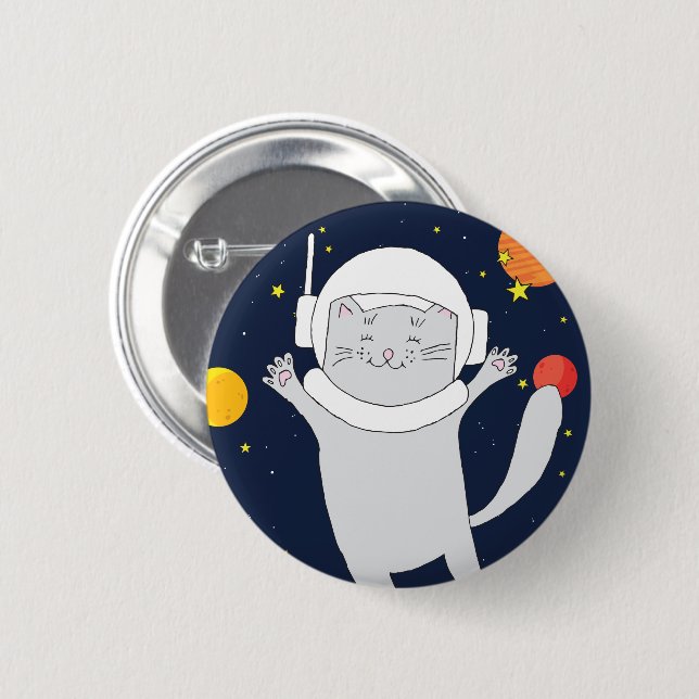 Cat Astronaut Animal With Space Helmet Clipart Bab 6 Cm Round Badge (Front & Back)