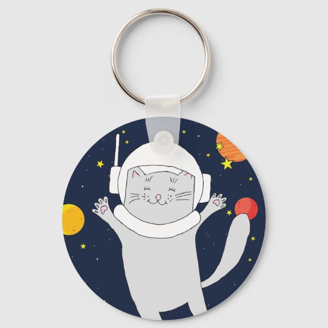Cat Astronaut Animal With Space Helmet Clipart Bab Key Ring (Front)