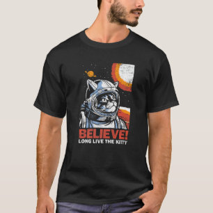 Cat Astronaut Believe for Space Kitten Distressed T-Shirt