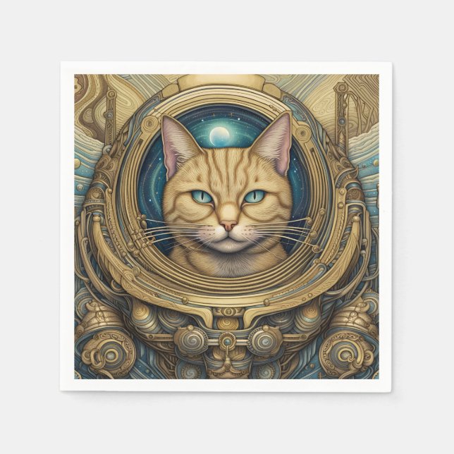 Cat astronaut cyberpunk art  napkin (Front)