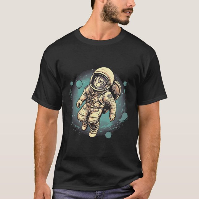 Cat Astronaut Floating In Space T-Shirt (Front)