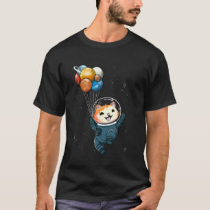 Cat astronaut holding planet balloons space for ki T-Shirt
