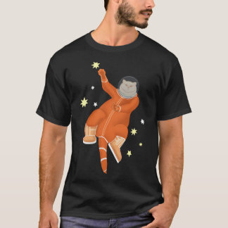 Cat Astronaut In An Orange Spacesuit Among The Sta T-Shirt