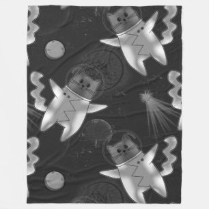 Cat astronaut in black and white. fleece blanket