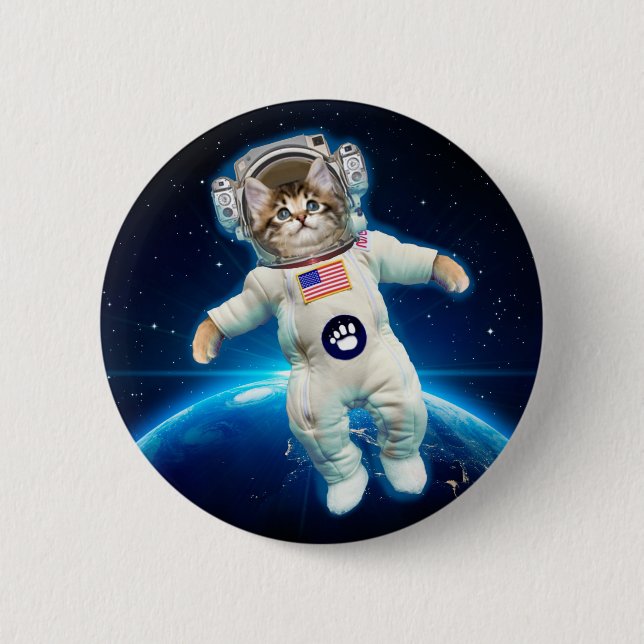 Cat astronaut in space 6 cm round badge (Front)