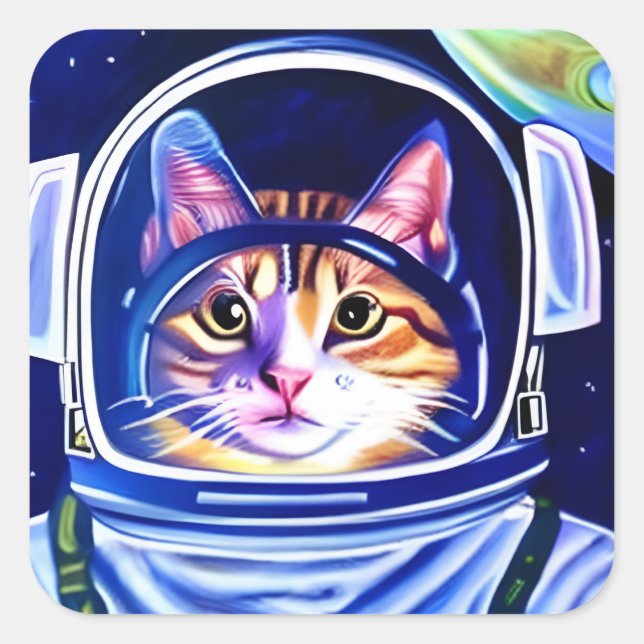 Cat Astronaut in Space  Square Sticker (Front)