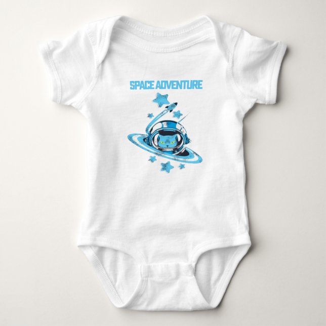 Cat Astronaut in Space T-Shirt Baby Bodysuit (Front)
