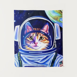 Cat Astronaut in Space Tapestry