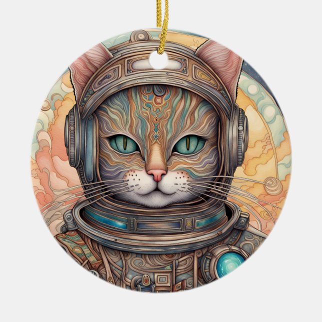 Cat Astronaut intricately detailed anime art Ceramic Ornament (Front)