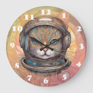 Cat Astronaut intricately detailed anime art  pain Large Clock