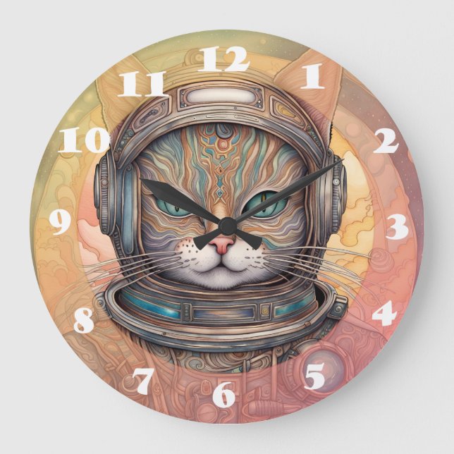 Cat Astronaut intricately detailed anime art  pain Large Clock (Front)