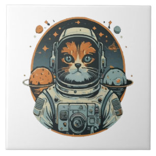 Cat-astronaut on Asteroids Ceramic Tile