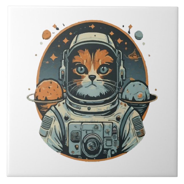 Cat-astronaut on Asteroids Ceramic Tile (Front)