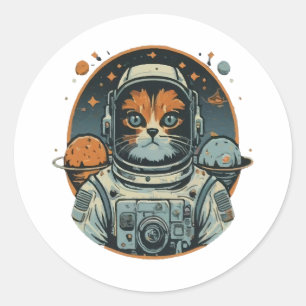 Cat-astronaut on Asteroids Classic Round Sticker