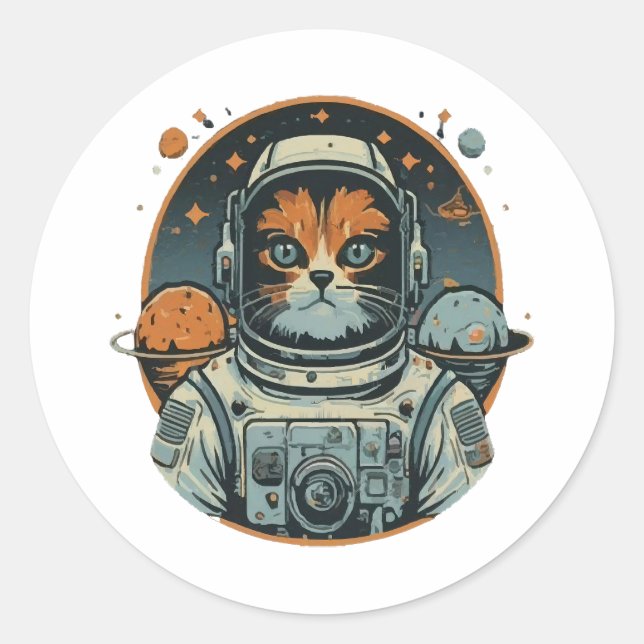 Cat-astronaut on Asteroids Classic Round Sticker (Front)