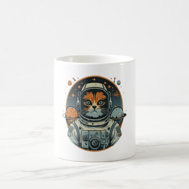 Cat-astronaut on Asteroids Coffee Mug (Center)