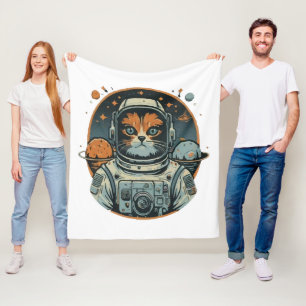Cat-astronaut on Asteroids Fleece Blanket