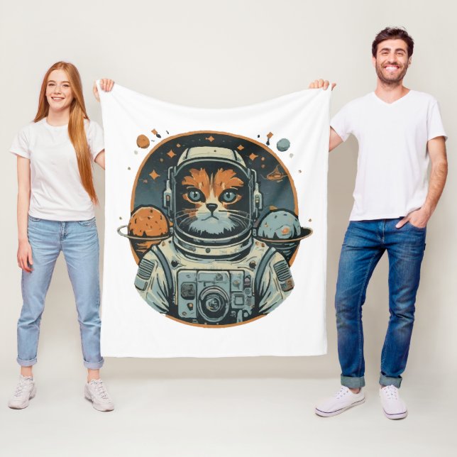 Cat-astronaut on Asteroids Fleece Blanket (In Situ)