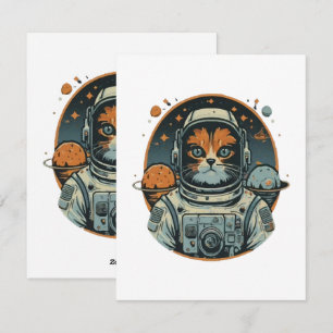 Cat-astronaut on Asteroids Holiday Card