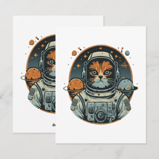 Cat-astronaut on Asteroids Holiday Card (Front/Back)