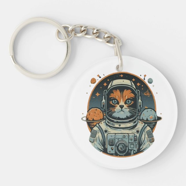 Cat-astronaut on Asteroids Key Ring (Front)