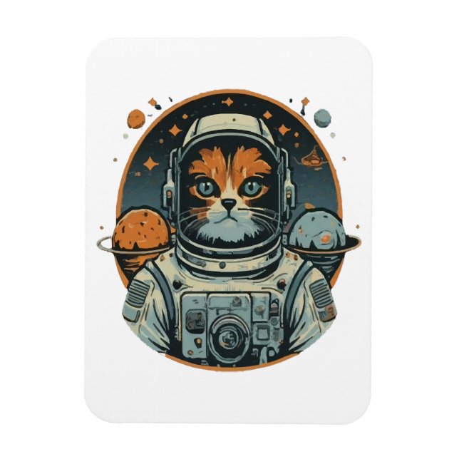 Cat-astronaut on Asteroids Magnet (Vertical)