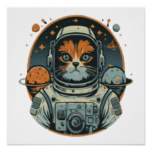 Cat-astronaut on Asteroids Poster
