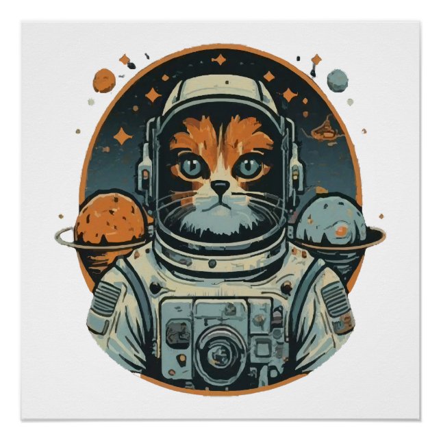 Cat-astronaut on Asteroids Poster (Front)