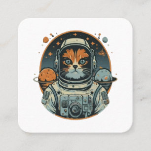 Cat-astronaut on Asteroids Square Business Card