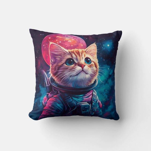 Cat astronaut pink space cushion (Front)