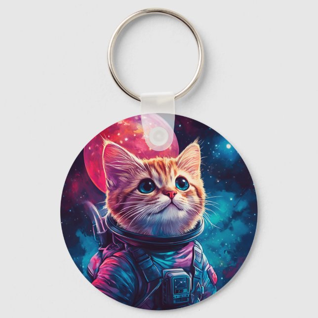 Cat astronaut pink space key ring (Front)