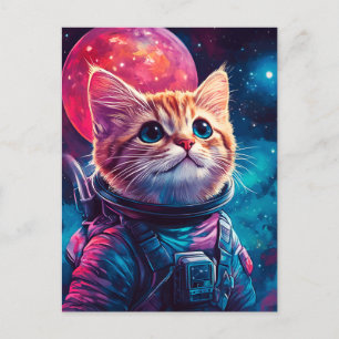 Cat astronaut pink space postcard