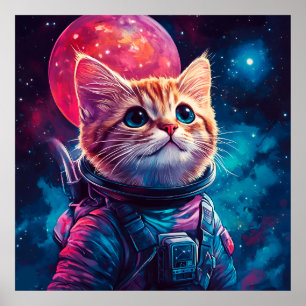 Cat astronaut pink space poster