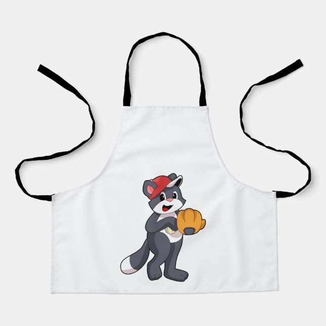 Cat at Baseball with Baseball glove.PNG Apron (Front)
