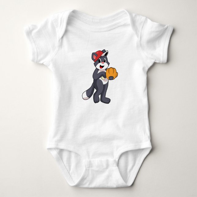 Cat at Baseball with Baseball glove.PNG Baby Bodysuit (Front)