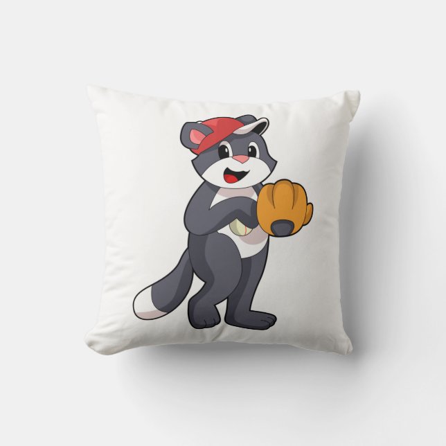 Cat at Baseball with Baseball glove.PNG Cushion (Front)