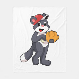 Cat at Baseball with Baseball glove.PNG Fleece Blanket