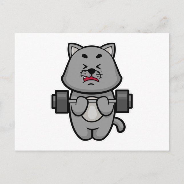 Cat at Biceps training with Barbell Postcard (Front)