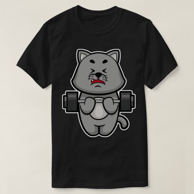 Cat at Biceps training with Barbell T-Shirt (Design Front)