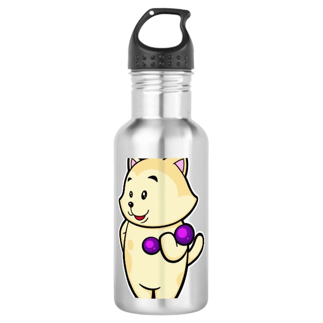 Cat at Biceps training with Dumbbell 710 Ml Water Bottle (Front)