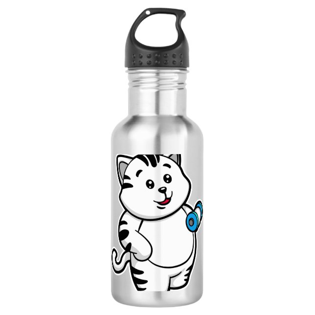 Cat at Biceps training with Dumbbell 710 Ml Water Bottle (Front)