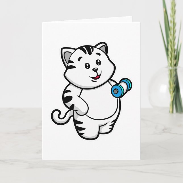 Cat at Biceps training with Dumbbell Card (Front)