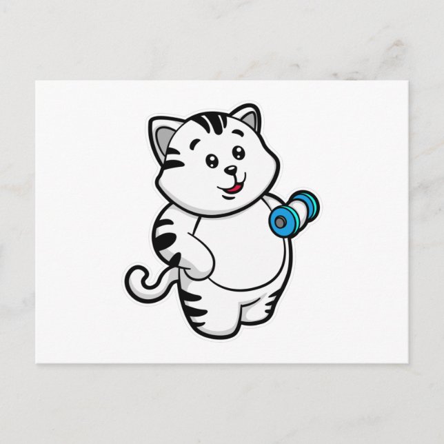 Cat at Biceps training with Dumbbell Postcard (Front)