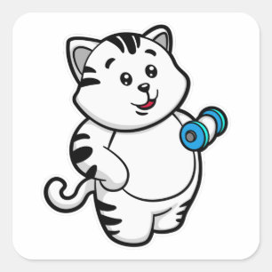 Cat at Biceps training with Dumbbell Square Sticker
