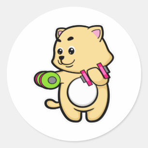 Cat at Biceps training with Dumbbells Classic Round Sticker